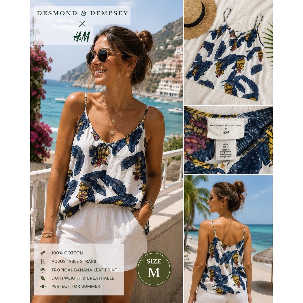 Desmond & Dempsey x H&M Banana Leaf‎ Print Cotton Cami Tank Top Medium Tropical